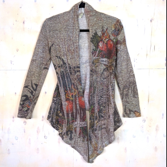 Boho Chic Sweaters - Boho Chic Tattoo Print sublimation cardigan shinny